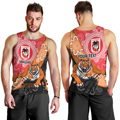 Personalised Dragons And Tigers Rugby Men Tank Top Aboriginal Art