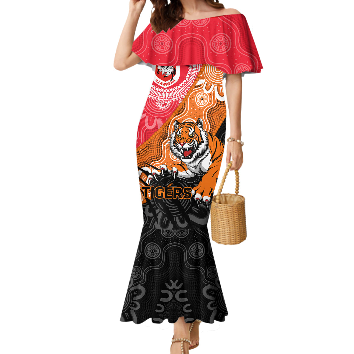 Personalised Dragons And Tigers Rugby Mermaid Dress Aboriginal Art