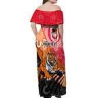 Personalised Dragons And Tigers Rugby Off Shoulder Maxi Dress Aboriginal Art