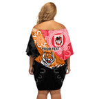 Personalised Dragons And Tigers Rugby Off Shoulder Short Dress Aboriginal Art