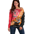 Personalised Dragons And Tigers Rugby Off Shoulder Sweater Aboriginal Art