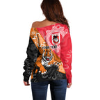 Personalised Dragons And Tigers Rugby Off Shoulder Sweater Aboriginal Art