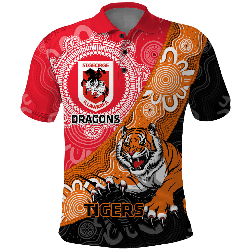 Personalised Dragons And Tigers Rugby Polo Shirt Aboriginal Art