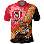 Personalised Dragons And Tigers Rugby Polo Shirt Aboriginal Art