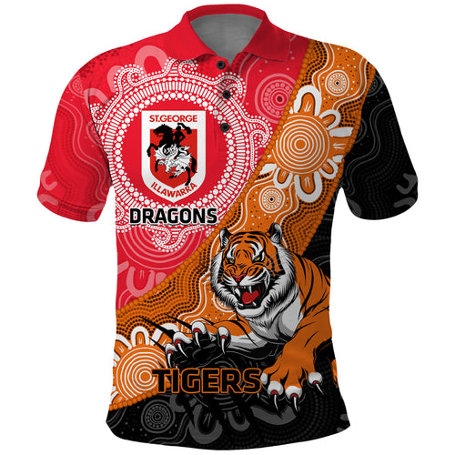 Personalised Dragons And Tigers Rugby Polo Shirt Aboriginal Art