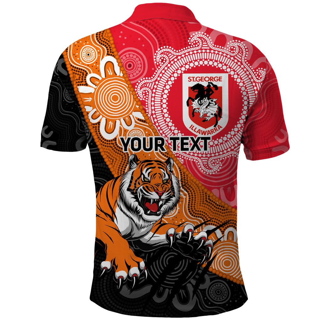 Personalised Dragons And Tigers Rugby Polo Shirt Aboriginal Art