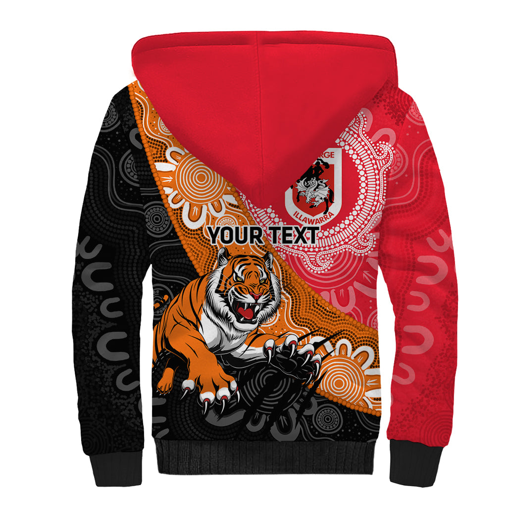 Personalised Dragons And Tigers Rugby Sherpa Hoodie Aboriginal Art