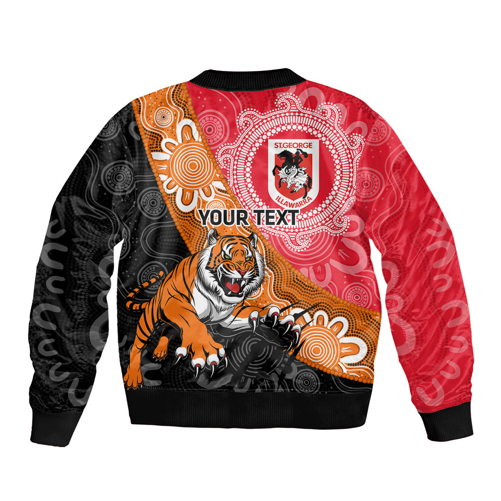 Personalised Dragons And Tigers Rugby Sleeve Zip Bomber Jacket Aboriginal Art