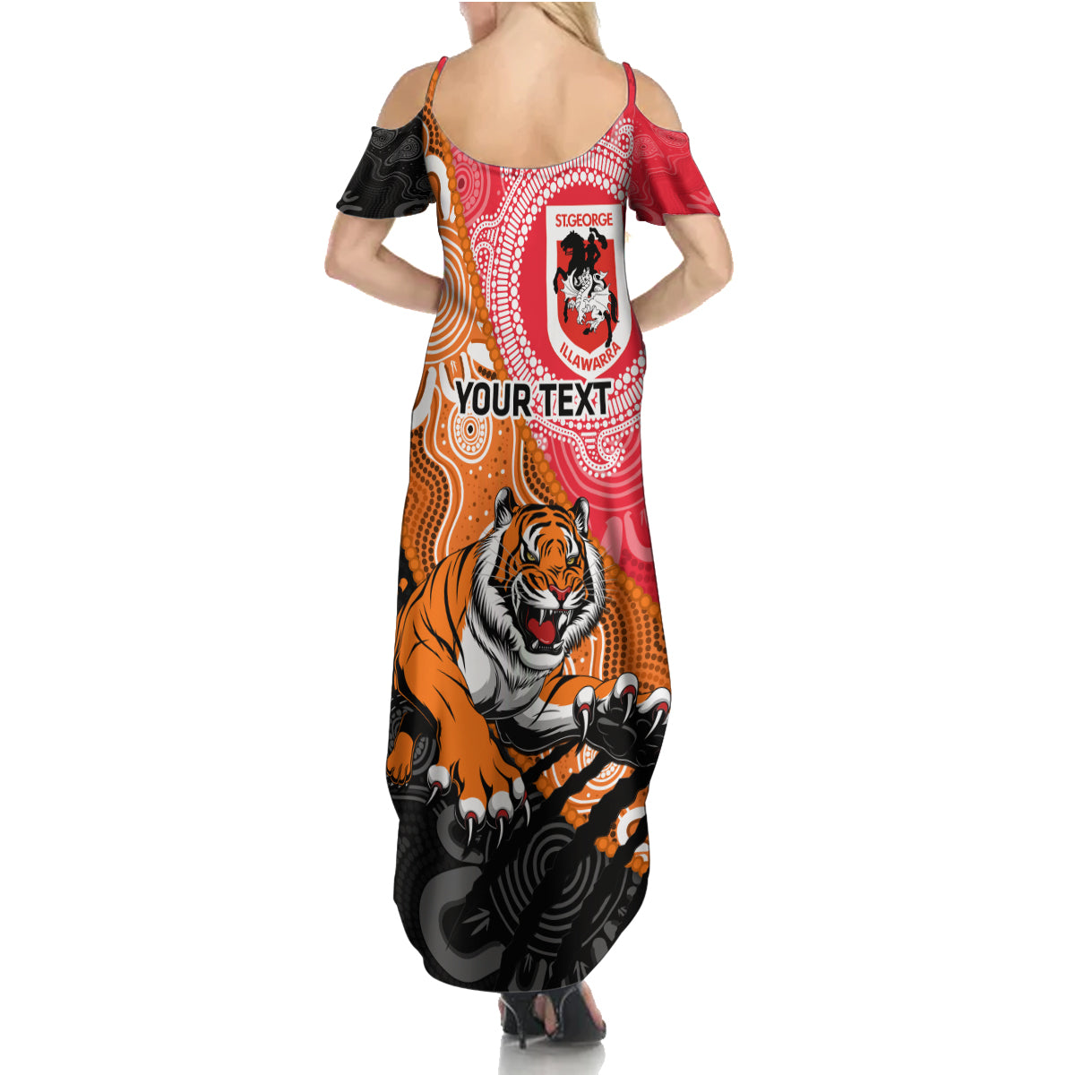 Personalised Dragons And Tigers Rugby Summer Maxi Dress Aboriginal Art