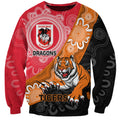 Personalised Dragons And Tigers Rugby Sweatshirt Aboriginal Art