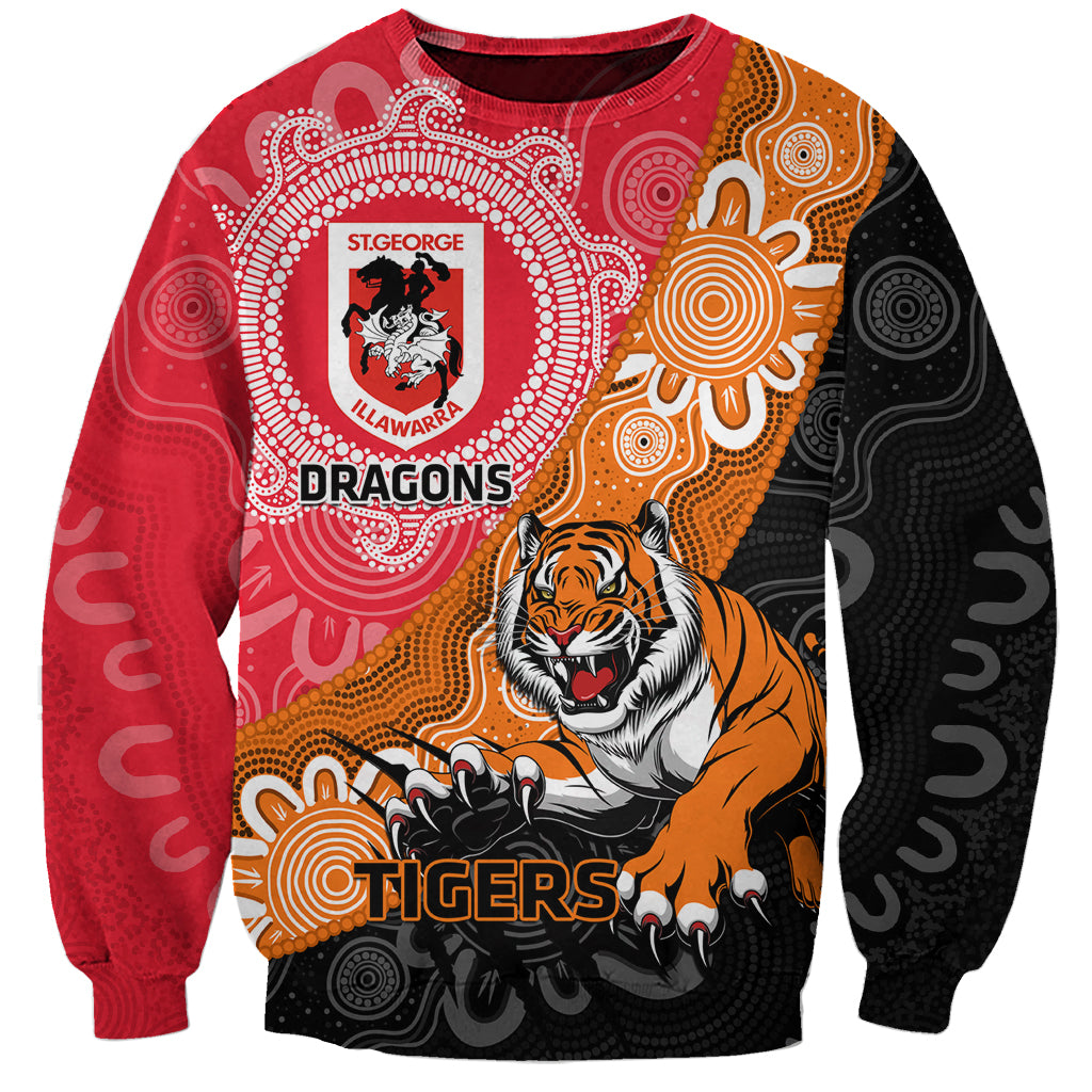 Personalised Dragons And Tigers Rugby Sweatshirt Aboriginal Art