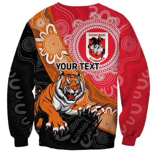 Personalised Dragons And Tigers Rugby Sweatshirt Aboriginal Art
