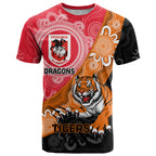 Personalised Dragons And Tigers Rugby T Shirt Aboriginal Art