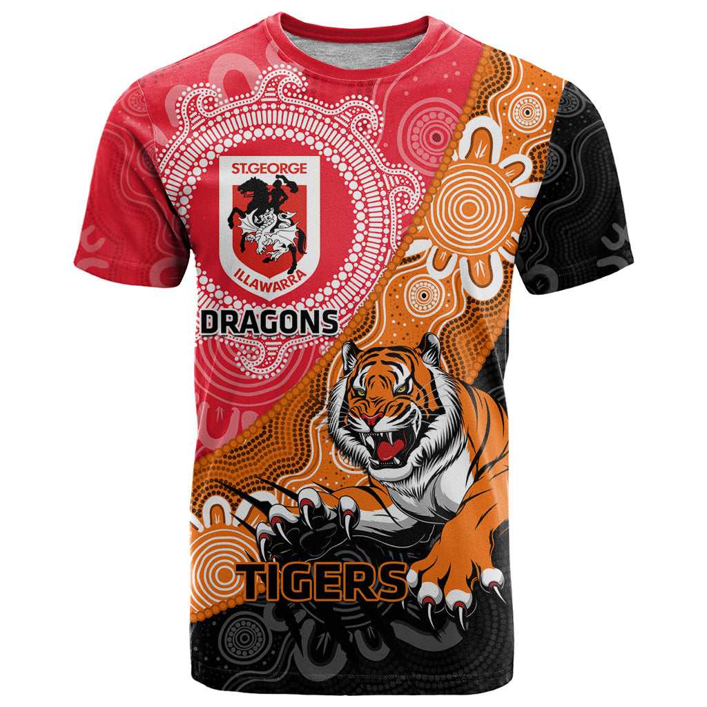 Personalised Dragons And Tigers Rugby T Shirt Aboriginal Art