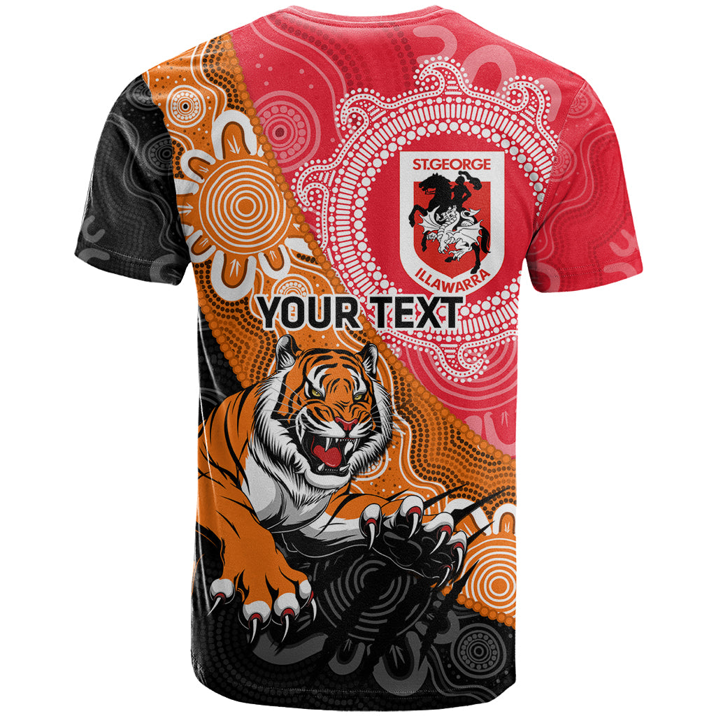 Personalised Dragons And Tigers Rugby T Shirt Aboriginal Art