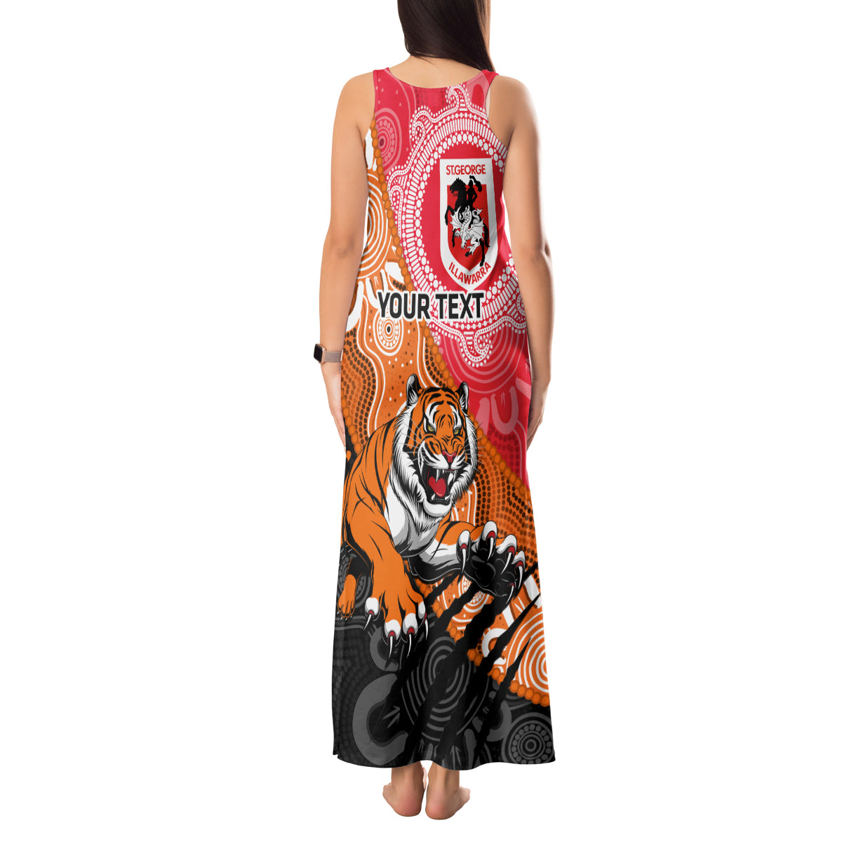 Personalised Dragons And Tigers Rugby Tank Maxi Dress Aboriginal Art