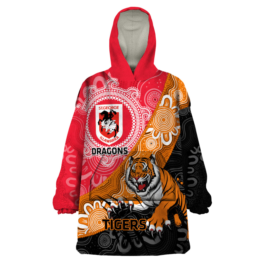 Personalised Dragons And Tigers Rugby Wearable Blanket Hoodie Aboriginal Art