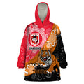 Personalised Dragons And Tigers Rugby Wearable Blanket Hoodie Aboriginal Art