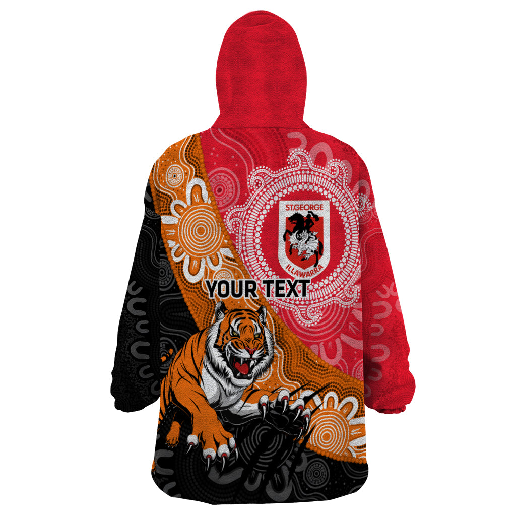 Personalised Dragons And Tigers Rugby Wearable Blanket Hoodie Aboriginal Art