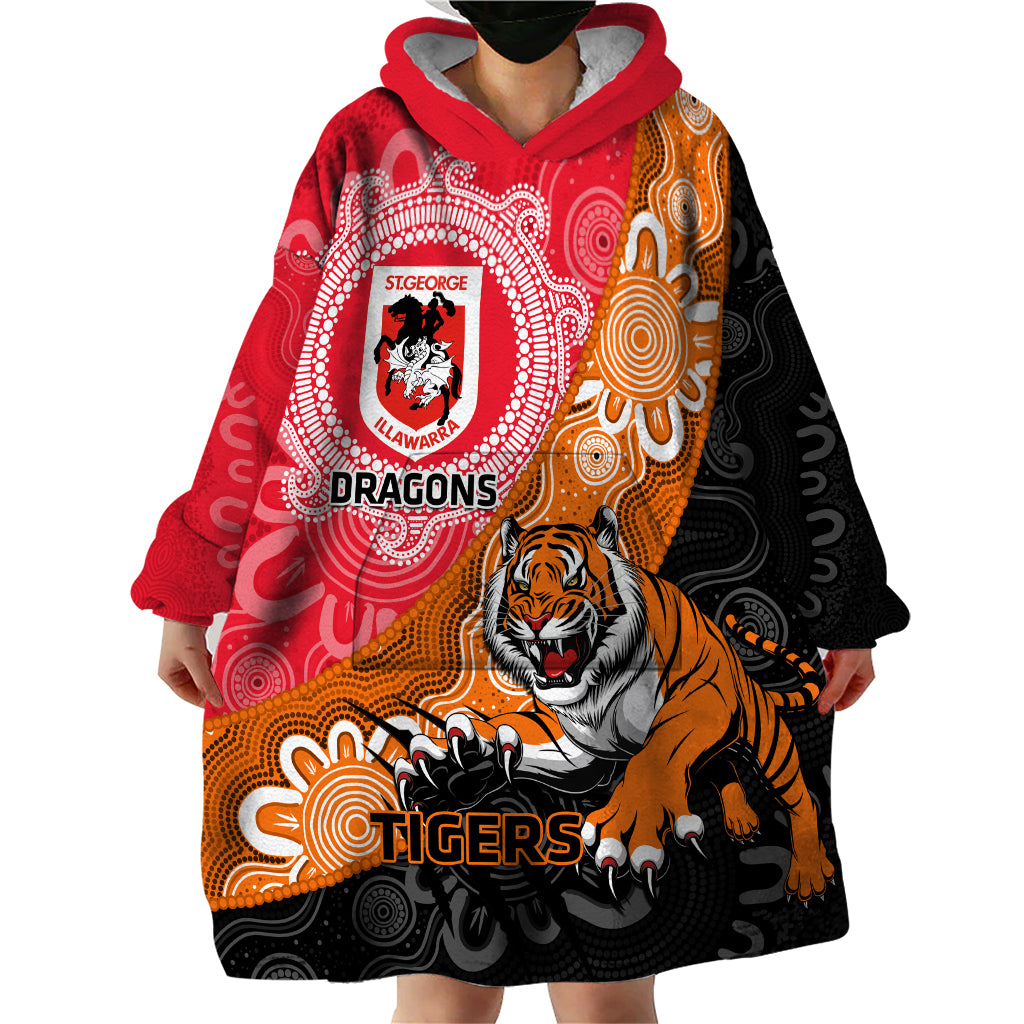 Personalised Dragons And Tigers Rugby Wearable Blanket Hoodie Aboriginal Art