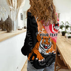 Personalised Dragons And Tigers Rugby Women Casual Shirt Aboriginal Art