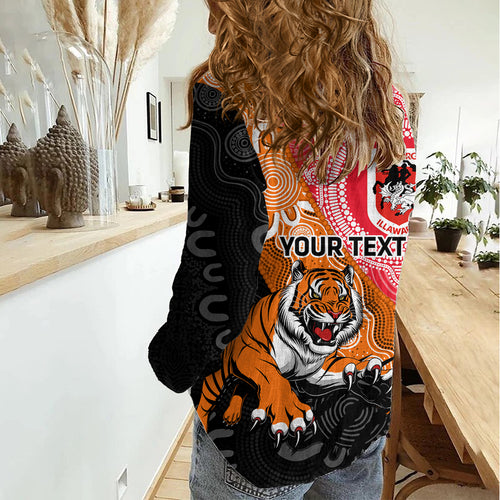 Personalised Dragons And Tigers Rugby Women Casual Shirt Aboriginal Art