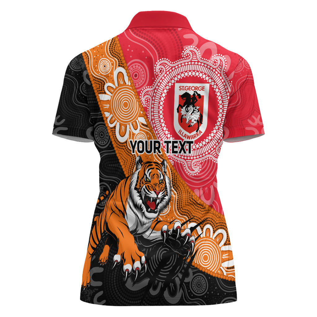 Personalised Dragons And Tigers Rugby Women Polo Shirt Aboriginal Art