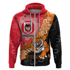 Personalised Dragons And Tigers Rugby Zip Hoodie Aboriginal Art