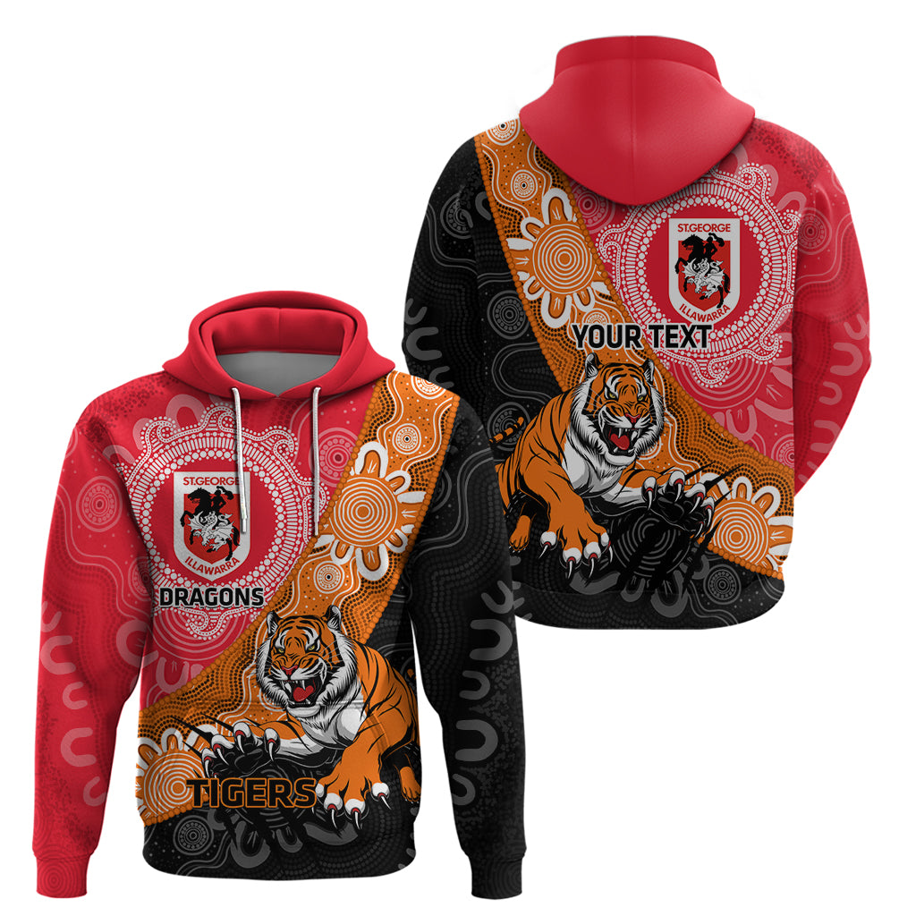 Personalised Dragons And Tigers Rugby Zip Hoodie Aboriginal Art