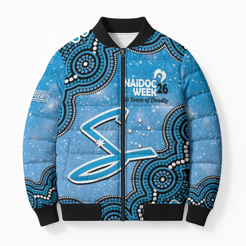 Adelaide Strikers NAIDOC Week 2026 Custom Bomber Puffer Jacket 50 Years Deadly Indigenous Art Glitter Effect
