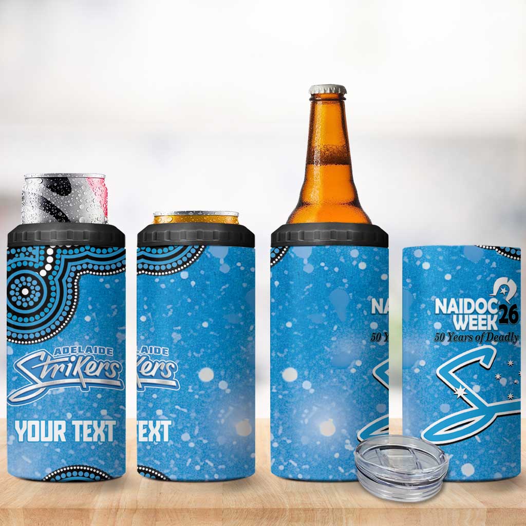 Adelaide Strikers NAIDOC Week 2026 Custom 4 in 1 Can Cooler Tumbler 50 Years Deadly Indigenous Art Glitter Effect
