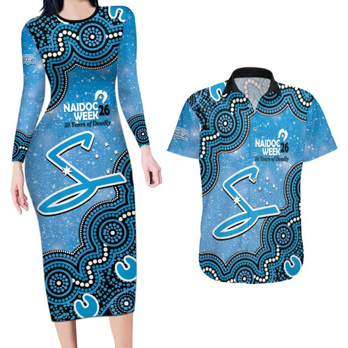 Adelaide Strikers NAIDOC Week 2026 Custom Couples Matching Long Sleeve Bodycon Dress and Hawaiian Shirt 50 Years Deadly Indigenous Art Glitter Effect