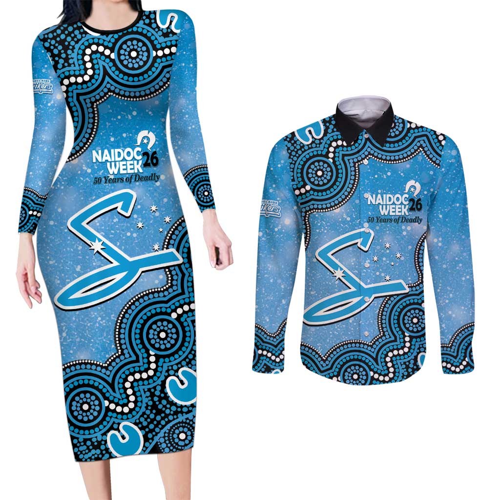 Adelaide Strikers NAIDOC Week 2026 Custom Couples Matching Long Sleeve Bodycon Dress and Long Sleeve Button Shirt 50 Years Deadly Indigenous Art Glitter Effect