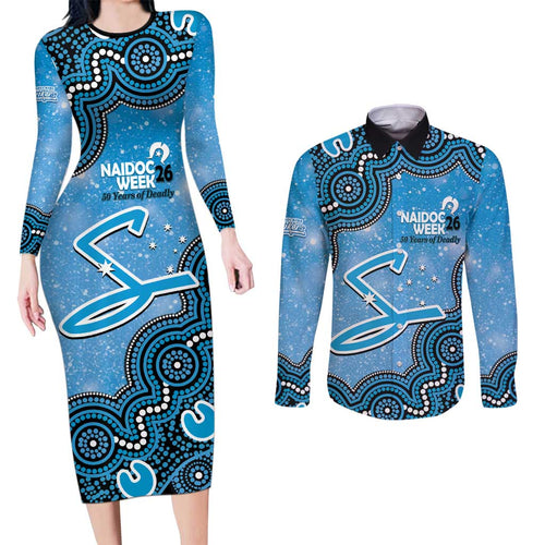 Adelaide Strikers NAIDOC Week 2026 Custom Couples Matching Long Sleeve Bodycon Dress and Long Sleeve Button Shirt 50 Years Deadly Indigenous Art Glitter Effect