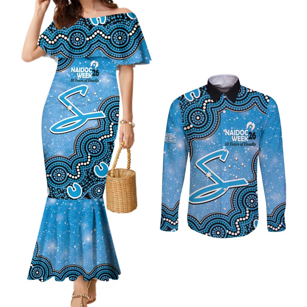 Adelaide Strikers NAIDOC Week 2026 Custom Couples Matching Mermaid Dress and Long Sleeve Button Shirt 50 Years Deadly Indigenous Art Glitter Effect