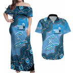 Adelaide Strikers NAIDOC Week 2026 Custom Couples Matching Off Shoulder Maxi Dress and Hawaiian Shirt 50 Years Deadly Indigenous Art Glitter Effect