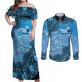 Adelaide Strikers NAIDOC Week 2026 Custom Couples Matching Off Shoulder Maxi Dress and Long Sleeve Button Shirt 50 Years Deadly Indigenous Art Glitter Effect