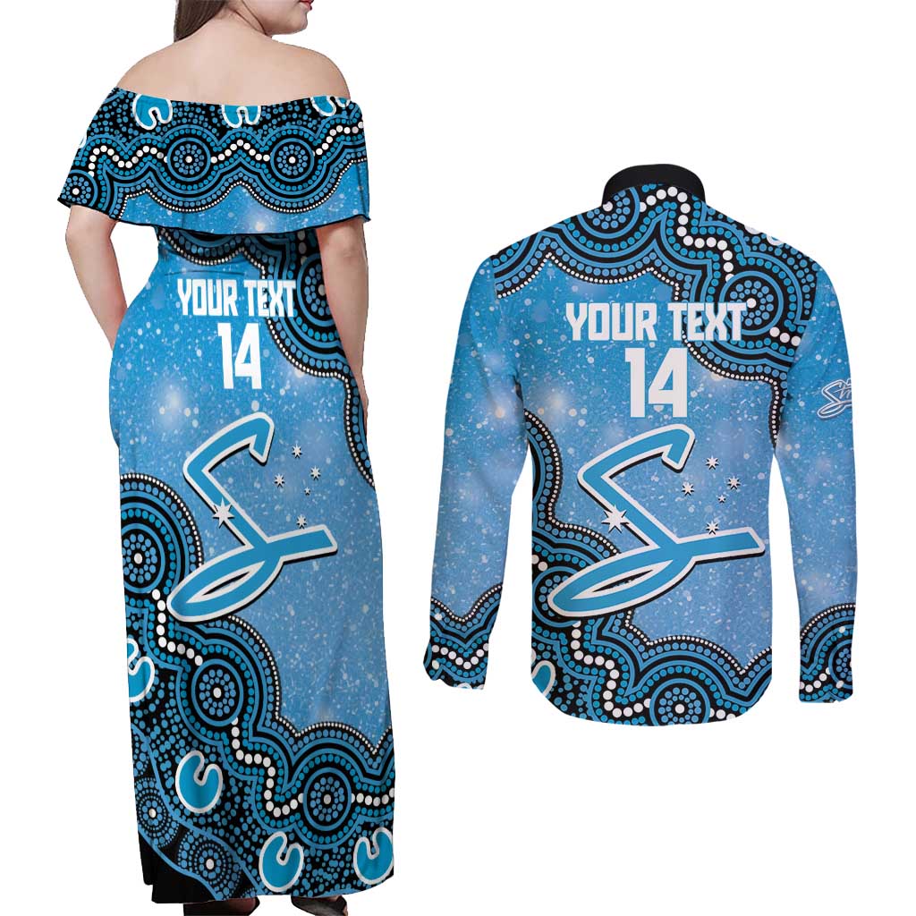 Adelaide Strikers NAIDOC Week 2026 Custom Couples Matching Off Shoulder Maxi Dress and Long Sleeve Button Shirt 50 Years Deadly Indigenous Art Glitter Effect