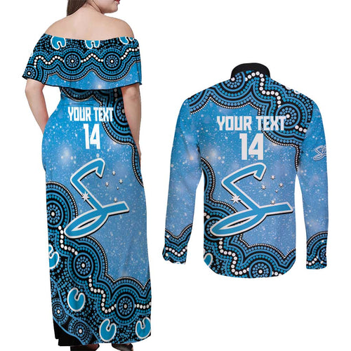 Adelaide Strikers NAIDOC Week 2026 Custom Couples Matching Off Shoulder Maxi Dress and Long Sleeve Button Shirt 50 Years Deadly Indigenous Art Glitter Effect