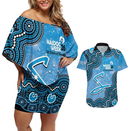 Adelaide Strikers NAIDOC Week 2026 Custom Couples Matching Off Shoulder Short Dress and Hawaiian Shirt 50 Years Deadly Indigenous Art Glitter Effect