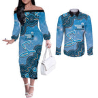 Adelaide Strikers NAIDOC Week 2026 Custom Couples Matching Off The Shoulder Long Sleeve Dress and Long Sleeve Button Shirt 50 Years Deadly Indigenous Art Glitter Effect