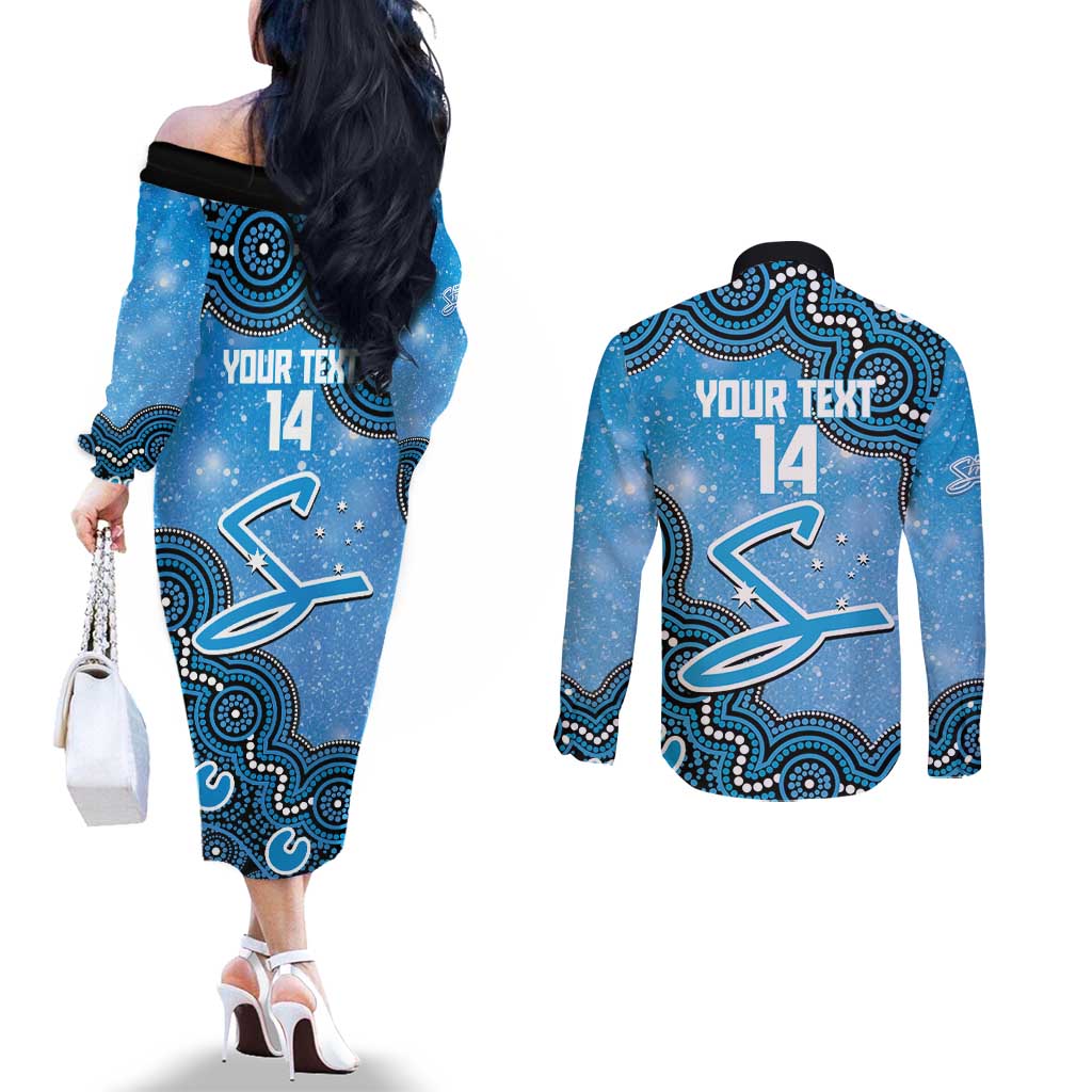 Adelaide Strikers NAIDOC Week 2026 Custom Couples Matching Off The Shoulder Long Sleeve Dress and Long Sleeve Button Shirt 50 Years Deadly Indigenous Art Glitter Effect