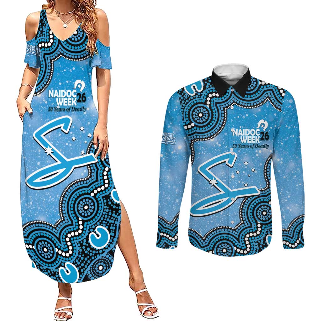 Adelaide Strikers NAIDOC Week 2026 Custom Couples Matching Summer Maxi Dress and Long Sleeve Button Shirt 50 Years Deadly Indigenous Art Glitter Effect