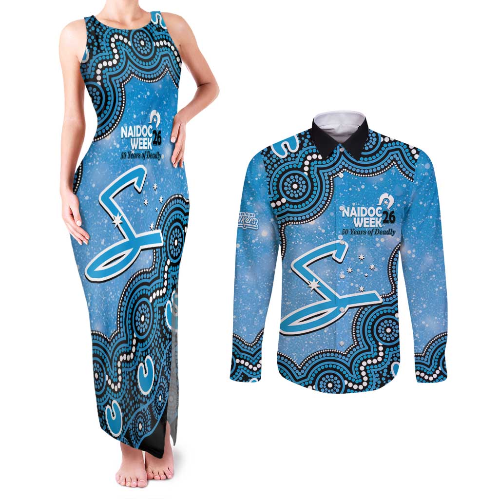 Adelaide Strikers NAIDOC Week 2026 Custom Couples Matching Tank Maxi Dress and Long Sleeve Button Shirt 50 Years Deadly Indigenous Art Glitter Effect