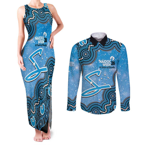 Adelaide Strikers NAIDOC Week 2026 Custom Couples Matching Tank Maxi Dress and Long Sleeve Button Shirt 50 Years Deadly Indigenous Art Glitter Effect