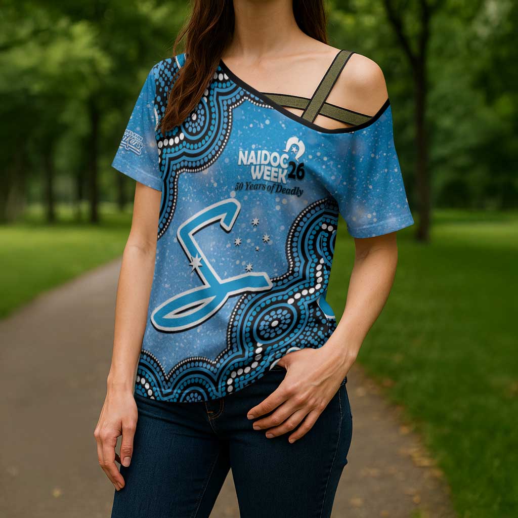 Adelaide Strikers NAIDOC Week 2026 Custom Cross Shoulder Shirt 50 Years Deadly Indigenous Art Glitter Effect
