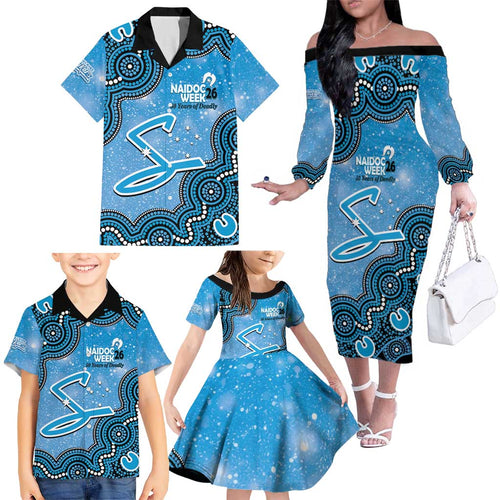 Adelaide Strikers NAIDOC Week 2026 Custom Family Matching Off The Shoulder Long Sleeve Dress and Hawaiian Shirt 50 Years Deadly Indigenous Art Glitter Effect
