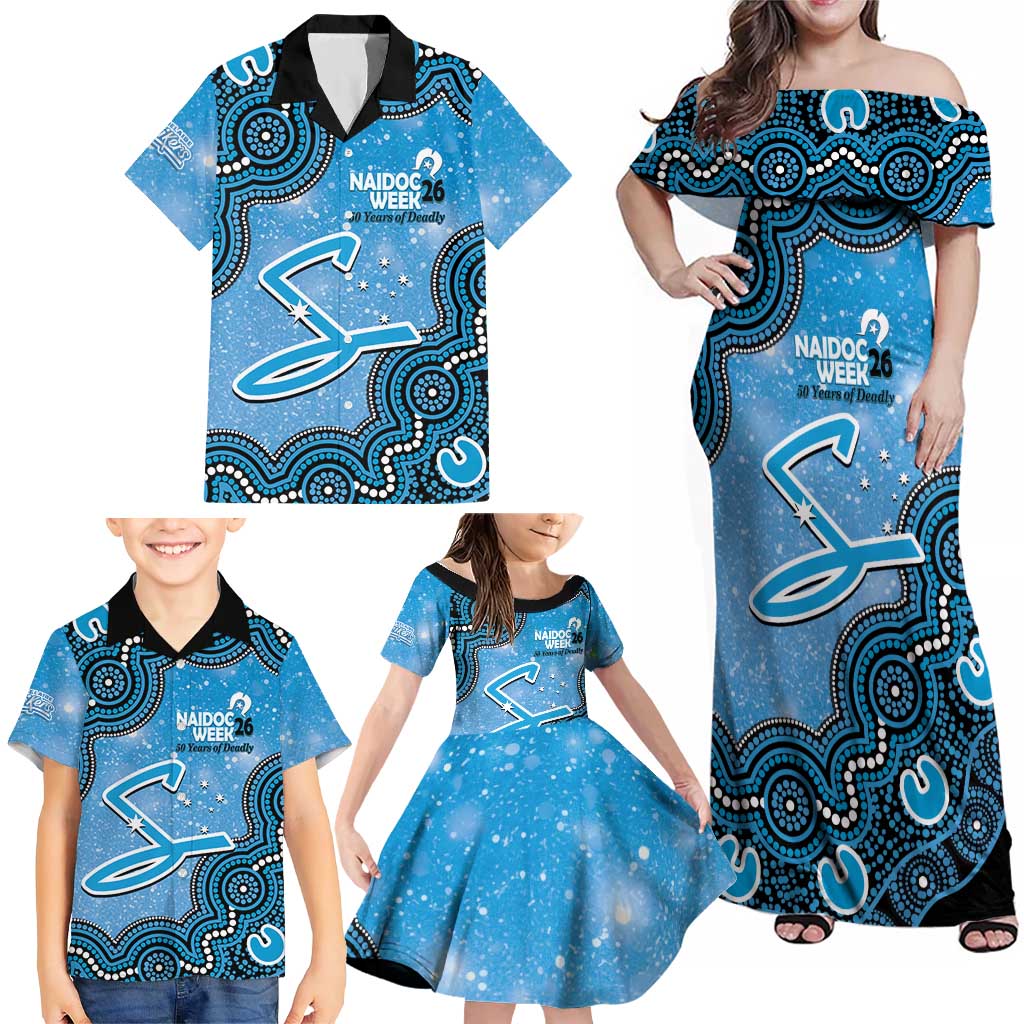 Adelaide Strikers NAIDOC Week 2026 Custom Family Matching Off Shoulder Maxi Dress and Hawaiian Shirt 50 Years Deadly Indigenous Art Glitter Effect