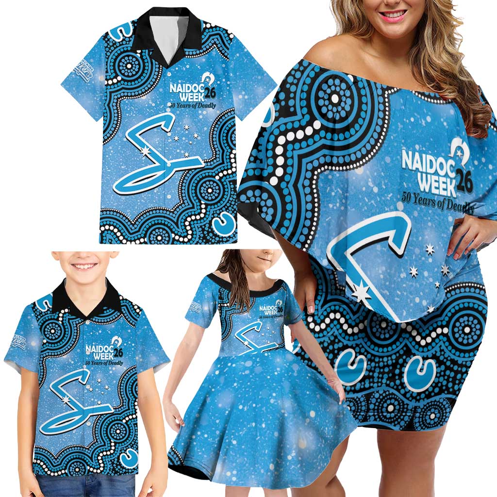 Adelaide Strikers NAIDOC Week 2026 Custom Family Matching Off Shoulder Short Dress and Hawaiian Shirt 50 Years Deadly Indigenous Art Glitter Effect
