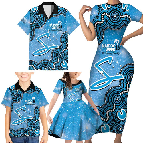 Adelaide Strikers NAIDOC Week 2026 Custom Family Matching Short Sleeve Bodycon Dress and Hawaiian Shirt 50 Years Deadly Indigenous Art Glitter Effect